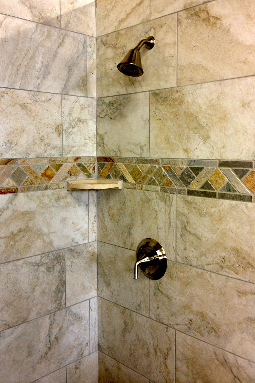 Tiled bathroom surfaces and grout lines