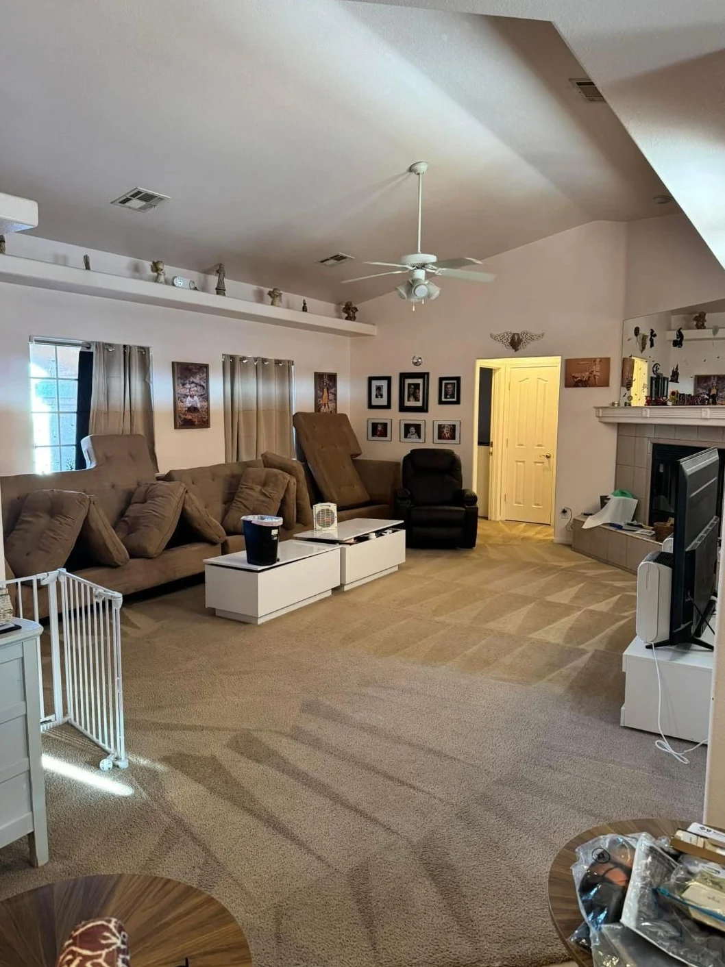 Cleaned carpet in a furnished living room